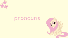 a picture of a pony with pronouns written on the bottom