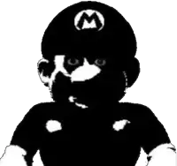 a black and white silhouette of a person wearing a mario hat .