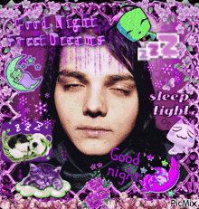 a picture of a man with a purple background and the words good night sweet dreams