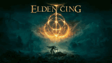 a poster for the video game elden cing with a man holding a sword