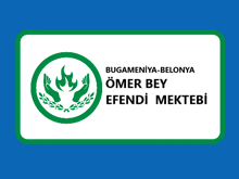 a sign that says bugameniya-belonya omer bey efendi mektebi on it