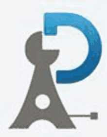 a gray and blue logo with a keyhole and a arrow .