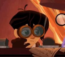 a cartoon character is wearing glasses and looking at something