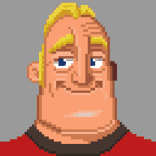 a pixel art drawing of a bald man with blonde hair