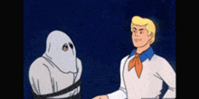 scooby doo and a ghost are standing next to each other in a cartoon