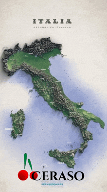 a map of the country of italia with the word ceraso on the bottom