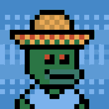 a pixel art of a frog wearing a sombrero and a blue shirt