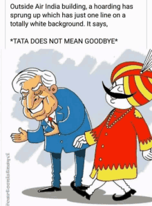 a cartoon shows a man in a blue suit and a man in a red turban