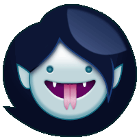 a cartoon character with a purple tongue sticking out and fangs