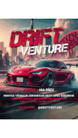 a poster for drift venture with a red car