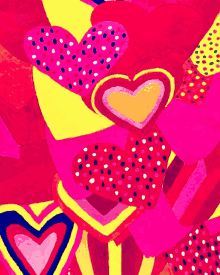 a bunch of pink and yellow hearts with polka dots on them