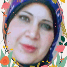 a woman wearing a hijab is surrounded by flowers and leaves