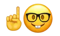 a smiley face with glasses and a hand making a horn sign