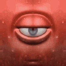 a close up of a cartoon character 's face with one eye open .