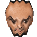 a pixelated image of a man 's face with a beard making an angry face