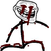 a troll face with blood dripping from his eyes