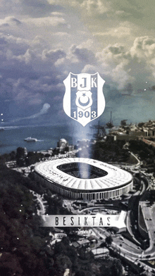 an aerial view of a stadium with a logo for bjk 1903