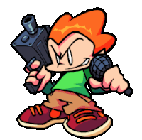 a cartoon character holding a gun and a microphone .