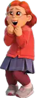 a cartoon girl with red hair and glasses is wearing a red sweater and purple skirt
