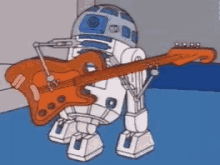 a robot is playing a guitar in a cartoon