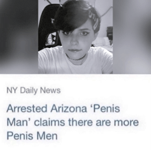 a black and white photo of a woman with the caption " arrested arizona penis man "