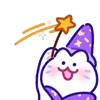 a cartoon cat is wearing a purple hat and holding a magic wand