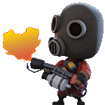 a cartoon character wearing a gas mask is holding a gun and shooting a heart shaped fire .