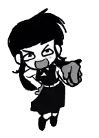 a black and white drawing of a girl pointing her finger
