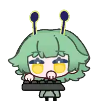 a cartoon drawing of a girl with green hair