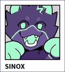 a picture of a monster with the name sinox on the bottom right