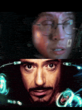 a close up of a man 's face and a close up of a man 's face with glasses