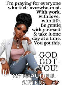 a picture of a woman praying for everyone who feels overwhelmed