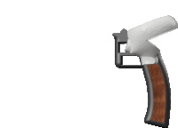 a close up of a gun with a wooden handle on a white background