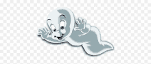 a cartoon ghost with blue eyes is flying in the air on a transparent background