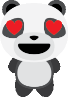 a panda bear with hearts in its eyes is smiling