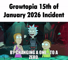 a cartoon of rick and morty with the caption growtopia 15th of january 2026 incident