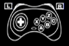 a black and white drawing of a video game controller with buttons on it .