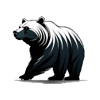 a black and white drawing of a bear with a white background