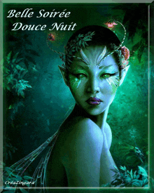 a painting of a naked woman with a green face and the words belle soiree douce nuit