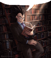 a man in a suit reading a book in a library with a sign that says silence