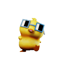 a yellow cartoon duck wearing square sunglasses