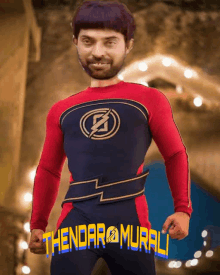 a poster of a man in a superhero costume with the name thendar murali at the bottom