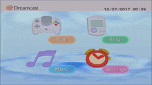 a screen shot of a dreamcast game with play music and settings options