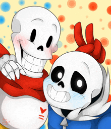 two skeletons are posing for a picture and one has a heart on its chest