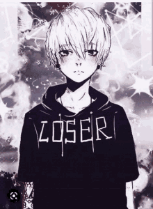 a drawing of a boy wearing a black shirt that says loser