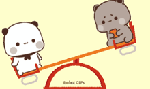 two teddy bears are sitting on a seesaw with the words rolex gifs on the bottom right