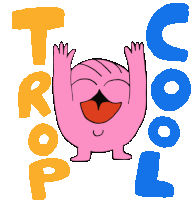 a cartoon drawing of a pink monster with the words cool and troop behind him