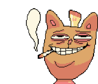 a pixel art of a cat smoking a cigarette and smiling