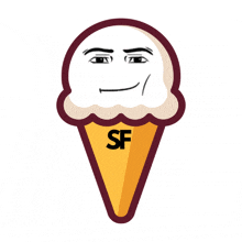 an ice cream cone with a face on it and the letter sf on it