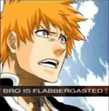 a close up of a bleach character with the words bro is flabbergasted below him